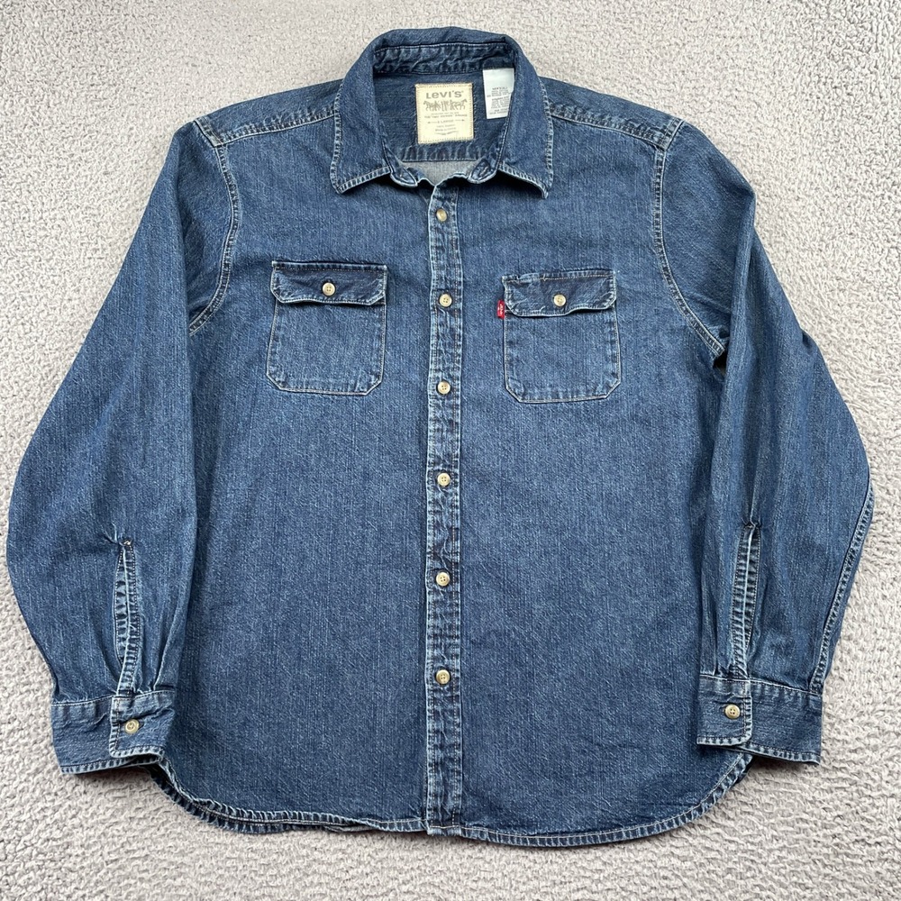 Levis Denim Shirt Mens XL Blue Long Sleeve Button Up Workwear Cotton Casual